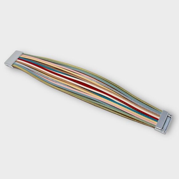 Leather Bracelet Multilayer Multicolor Wide Wrap Clasp Bracelet Rainbow - Picture 6 of 7